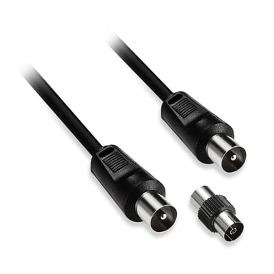 Cable coaxial macho/macho de 9,52 mm + adaptador hembra/hembra de 1,5M, negro