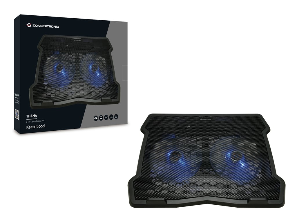 conceptronic thana06b 15.6 2 ventilateurs portable jeux refroidissement base - vue 3