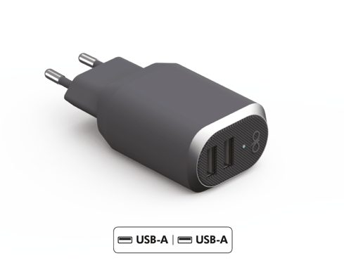 Double Chargeur maison USB A+A 4.8A (2.4+2.4A) IC Smart Garanti à vie Gris Force Power
