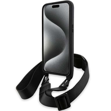 Étui BMW pour iPhone 15 Pro 6.1'' noir étui rigide M Edition Carbon Tricolor Lines & Strap