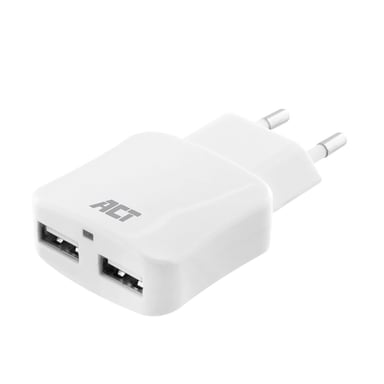 Cargador USB ACT AC2115 Blanco con 2 puertos USB-A y carga inteligente