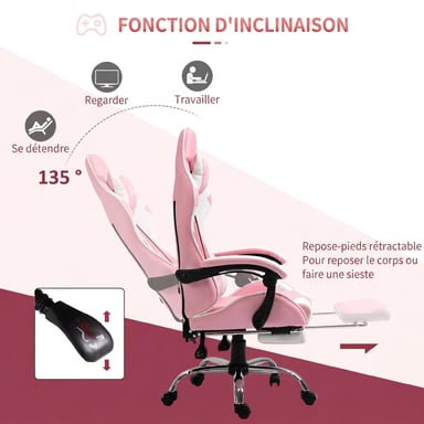 Roline Chaise Gamer Rose Ergonomique Inclinable avec Repose-pieds