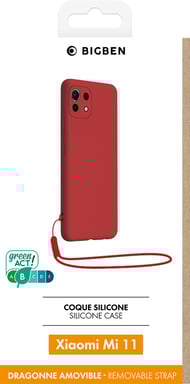 Xiaomi Mi 11 5G Funda de silicona + Correa de mano a juego Rojo Bigben