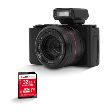 AGFAPHOTO Realishot C130 + Tarjeta de Memoria SD 32 GB - Cámara Digital Compacta, Sensor CMOS, Pantalla Táctil LCD de 2,8'', Estabilización de Imagen, Autofocus, Memoria Externa SD, Batería Recargable - Negro
