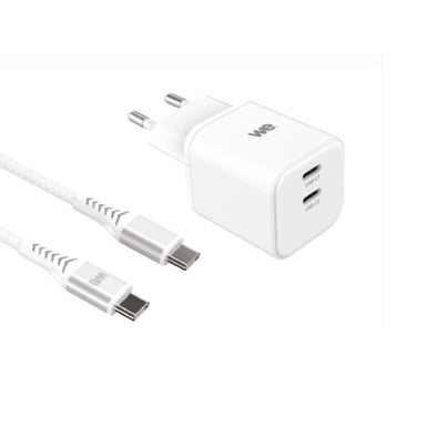 Bundle chargeur WE PC GaN 2 ports USB-C 65W - PD3.0 + câble USB-C/USB-C 2m - Blanc