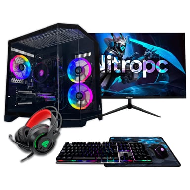 PC completo per videogiocatori Nitropc Pack Silver - AMD Ryzen 5 5500, GTX 1650 4GB, RAM 16GB, M.2 1TB, Win11, WiFi - Schermo FullHD da 24'' e accessori