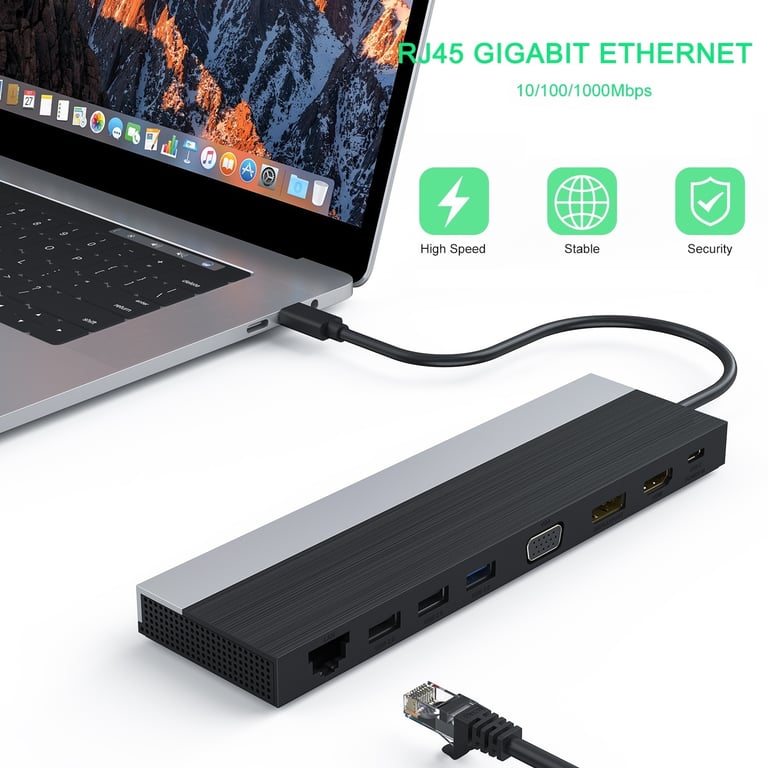 DLH STATION D'ACCUEIL USB C 4K TRIPLE AFFICHAGE DP / HDMI / VGA Neuf - vue 3