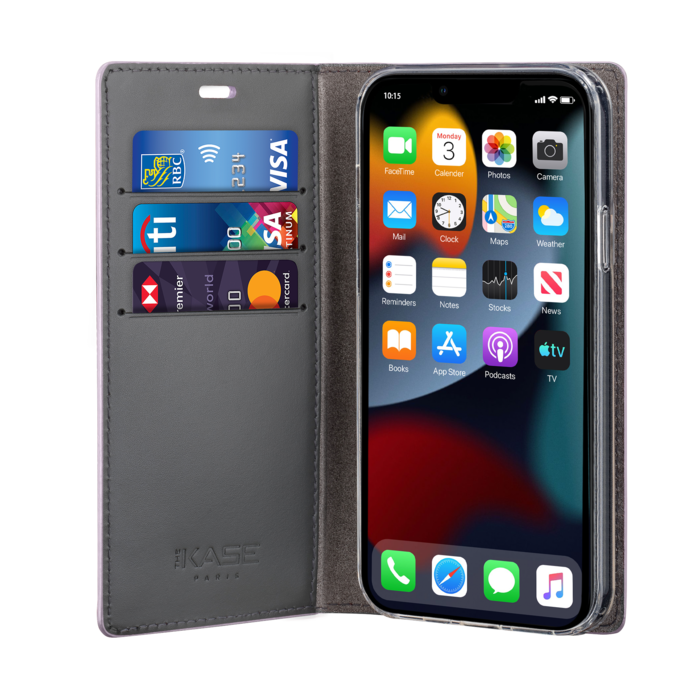 Diarycase 2.0 Coque clapet en cuir véritable avec support aimanté pour Apple iPhone 14 Plus, Mauve Lilas
