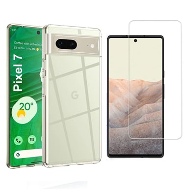 Google Pixel 7 5G  : Coque TPU Invisible arrière Transparente ET Protection écran vitre  - Accessoires Pochette Case