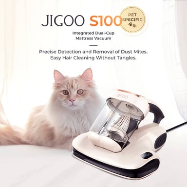 Limpiador de Colchones de Doble Taza Inteligente JIGOO S100 con Potencia 350W y Succión 12KPa