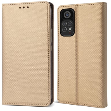 Moozy Étui à rabat pour Xiaomi Redmi Note 11 Pro 5G/4G, doré – Étui portefeuille à rabat magnétique intelligent avec porte-cartes et support, emplacements pour cartes de crédit, fonction béquille