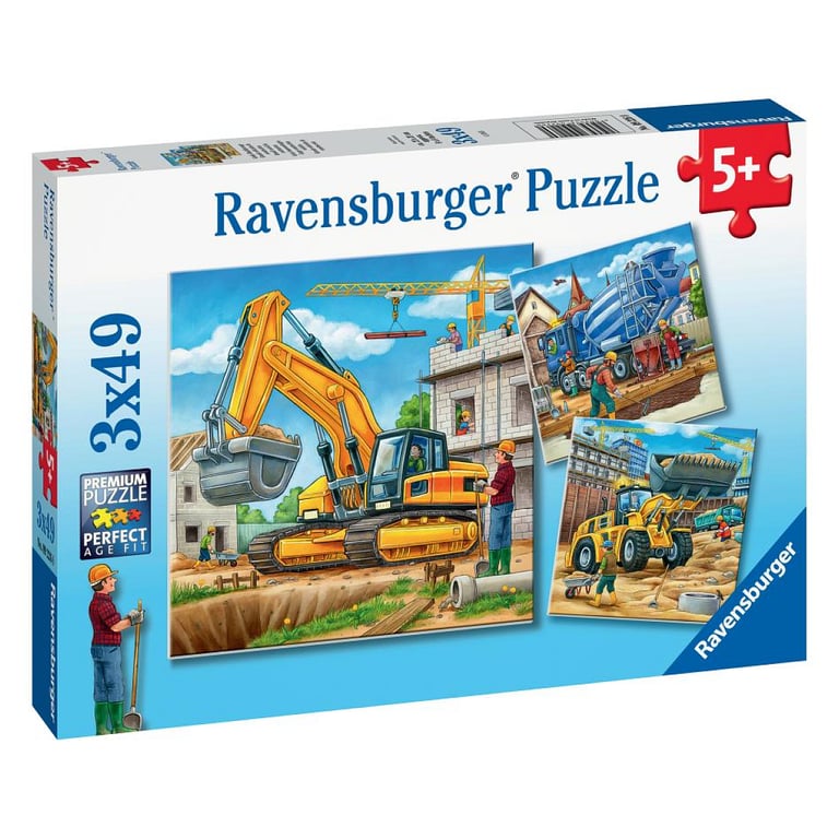 Puzzle 3 x 49 pièces : grands véhicules de construction Ravensburger France - vue 2