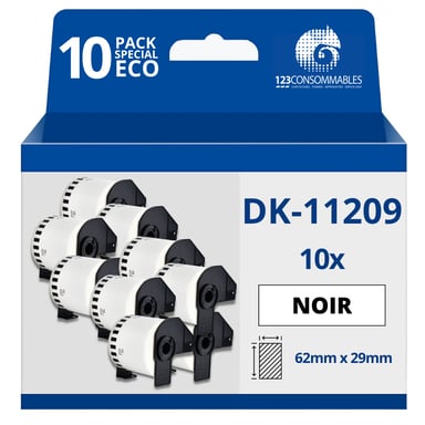 Paquete de 10 rollos de etiquetas compatibles BROTHER DK-11209 etiquetas de dirección pequeñas 62mm x 29 mm