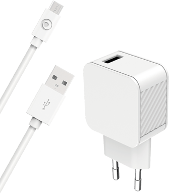 Kit Chargeur USB A 2.4A + Câble USB A / microUSB 1.2m Blanc Bigben