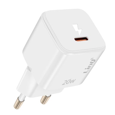 Chargeur Secteur USB-C Power Delivery 20W Charge Efficace Compact Blanc