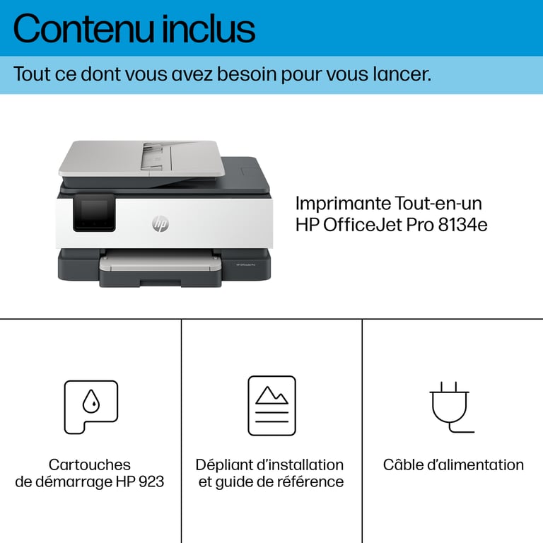 HP OfficeJet Pro 8134e Sans fil All-in-One Couleur Imprimante, Instant Ink; Impression recto-verso - Neuf