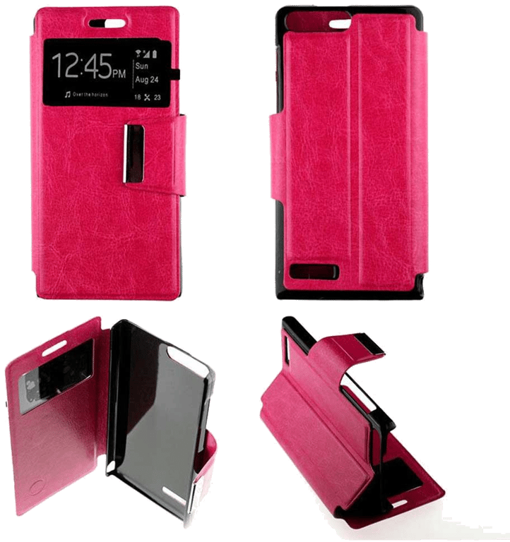 Etui Folio compatible Rose Fushia Huawei Ascend G6