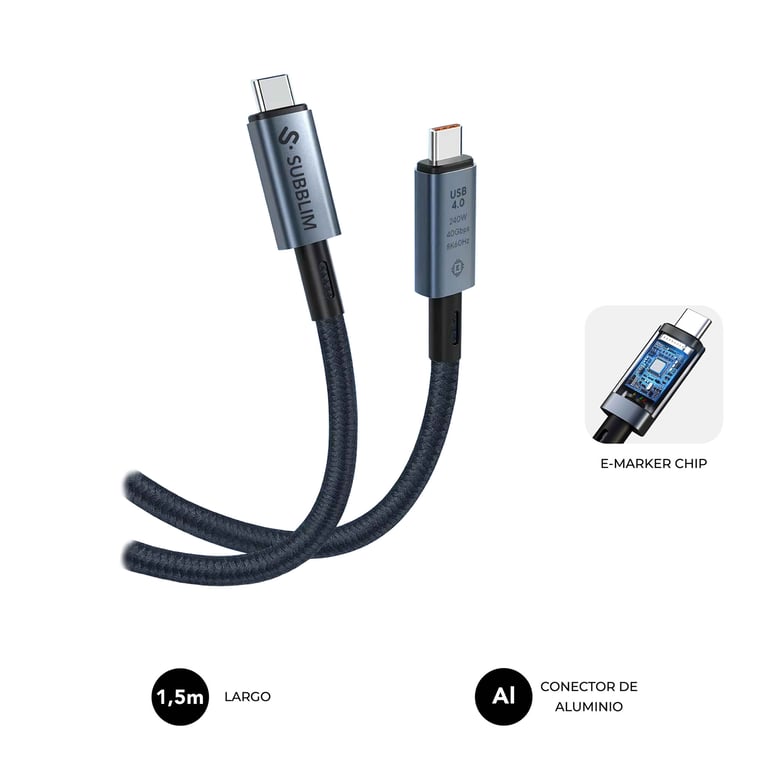 SUBBLIM SUBCAB-C24010 câble USB USB4 Gen 3x2 1,5 m USB C Noir - Neuf