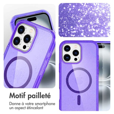 imoshion Coque Pailletée avec MagSafe pour Apple iPhone 16 Pro - Paillettes Violet