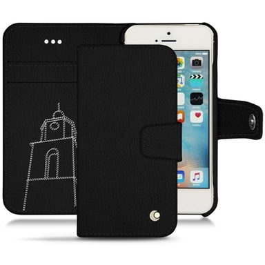 Funda de piel Apple iPhone SE - Solapa billetera - Negro - Piel lisa de primera calidad