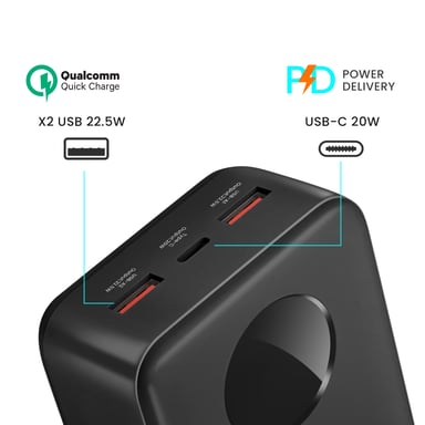 Bwoo Batería externa 30000mAh USB-C 2xUSB LCD Negro