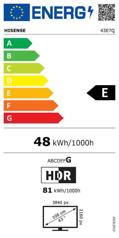 Hisense QLED 43? 43E7Q 4K Ultra HD Smart TV VIDAA WiFi Dolby Vision HDMI 2.1 - vue 2