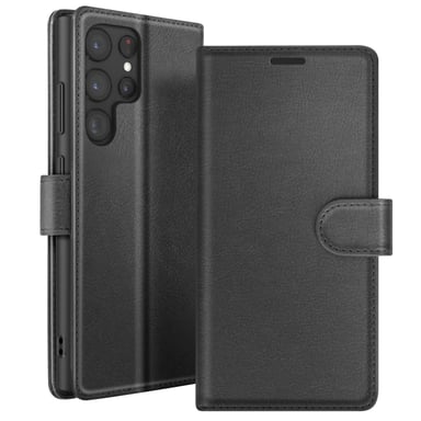 Zanaé Funda tipo cartera para Samsung Galaxy S22 Ultra con soporte y lengüeta Negro