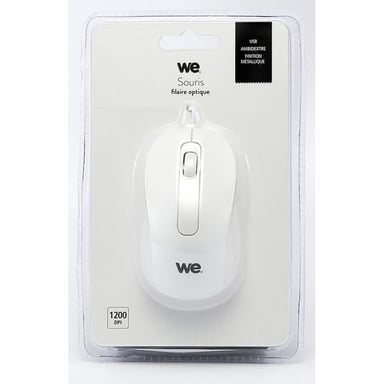 WE Souris Filaire 1200 DPI Connexion USB - Ultra-Léger Ambidextre - Compatible avec PC/Mac - Blanc