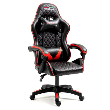 Amstrad ULTIMATE-BK-RUBY Fauteuil / Chaise de bureau Gamer coloris noir & rouge - coussin lombaire & appuie tête