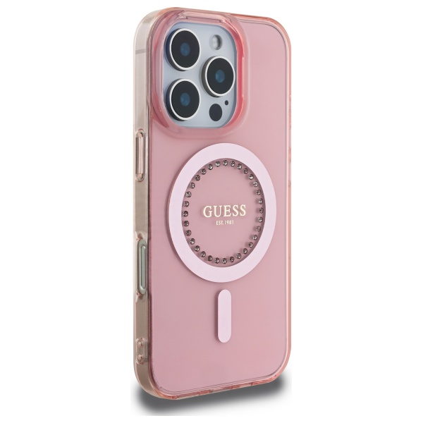 Coque pour iPhone 16 Pro Guess IML Strass MagSafe GUHMP16LPFTDTEP - vue 2