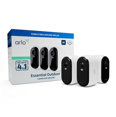Arlo Essential Caméra de sécurité extérieure 2K, pack de 3