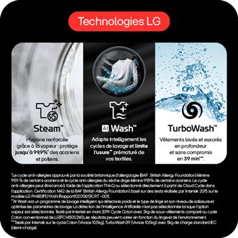 LG WashTower Compact Lave linge 12kg / Seche linge 10kg Colonne de lavage et de sechage compact Panneau de commande central AIDD - vue 4