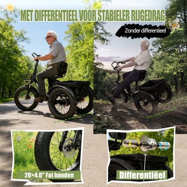 Tricycle cargo électrique ESKUTE T302 Pro, batterie 48 V 20,8 Ah, avec dossier de siège arrière et paniers avant/arrière - blanc