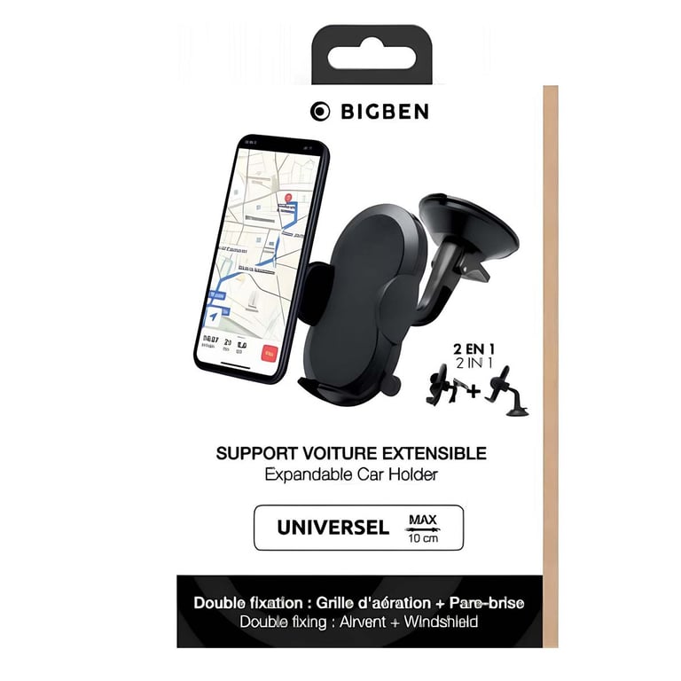 Support Voiture Ajustable 2 en 1 Bigben Pare Brise & Ventilation – Rotation 360° – Neuf - vue 3