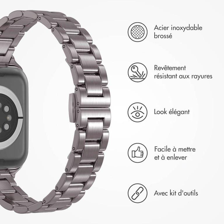 Selencia Bracelet à maillons fin en acier pour Apple Watch | 38/40/41/42 mm - Argent - Neuf