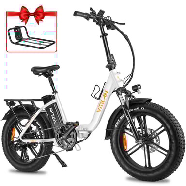 Vitilan U7 2.0 Bici elettrica pieghevole passo-passo 20'' Motore 750 W Batteria al litio rimovibile 48 V 20 Ah Freno a disco idraulico-Bianco