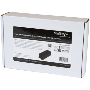 StarTech.com Hub Concentrador Ladrón USB de 7 Puertos con Adaptador de Corriente - con Protección ESD 350W - Hub Industrial USB 3.0 - de Pared Carril