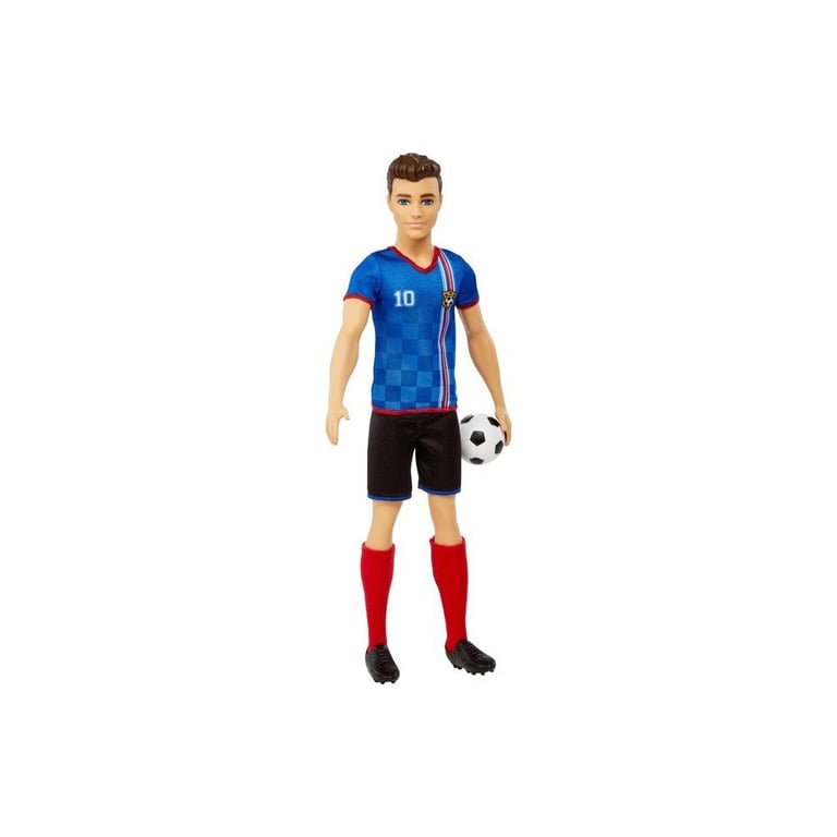 Barbie Ken Joueur de Football avec Maillot Bleu n°10 et Accessoires Soccer (29 cm) - Neuf