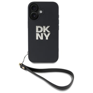 Étui DKNY pour iPhone 16 6.1'' noir étui rigide Wrist Strap Stock Logo