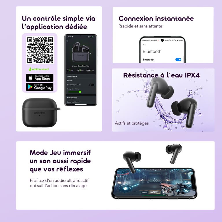 oraimo SpaceBuds Lite Noirs Écouteurs sans fil avec basses HavyBass™ et 40h d'autonomie Neuf - vue 3