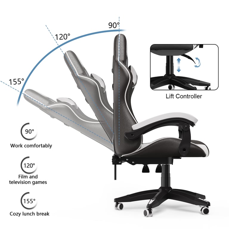 Chaise de jeu inclinable à dossier haut en cuir PU avec appui tête et support lombaire Neuf - vue 5