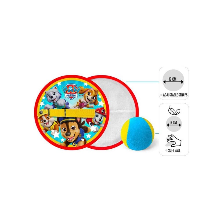 Jeu de lancer attraper Pat'Patrouille Scratch 2 raquettes 19 cm et balle adhérente jaune Neuf - vue 2