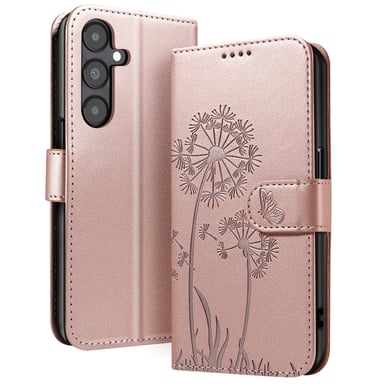 Zanaé Funda tipo cartera para Galaxy A05s Premium Diseño Flores Mariposa Rosa dorado