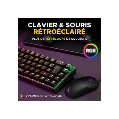 Combo Clavier 65% et Souris Gaming THE G-LAB Combo Titan 12 800 DPI Câblé Noir RGB