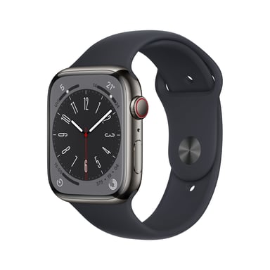 Watch Series 8 OLED 45 mm - Boîtier en Acier inoxydable Graphite - GPS + Cellular - Bracelet Sport - Minuit