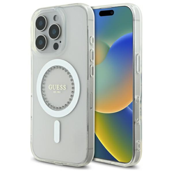 Guess IML Rhinestones Case with MagSafe for iPhone 16 Pro 6.3 Clear - GUHMP16LPFTDTEH