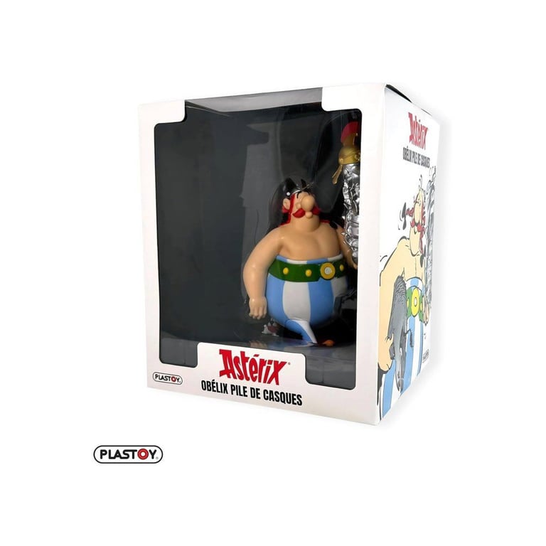 Figurine PLASTOY Astérix Obélix avec pile de casques et Idéfix Plastique 22 cm - vue 2