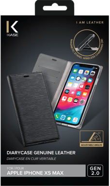 Diarycase 2.0 Funda tipo almeja de piel auténtica con soporte magnético para Apple iPhone XS Max, negro medianoche