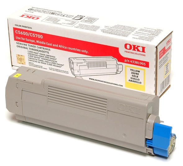Cartouche de toner OKI 43381905 originale pour C5600C5700 2000 pages Jaune Neuf
