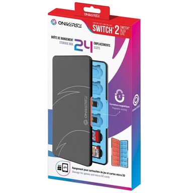 Boîtier de rangement jeux Oniverse Noir pour Nintendo Switch 2/Switch, 24 cartouches + 24 microSD, fermeture magnétique, coque rigide